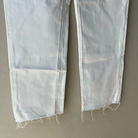 NWT Tuckernuck Le Jean Sabine Straight Leg White Denim Jeans w Raw Hem Size 28