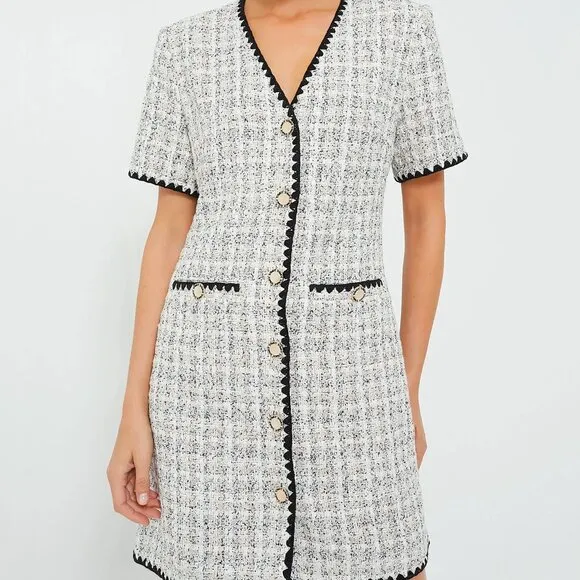 NWT Tuckernuck Pomander Place White Black Tweed Josephine Dress Large