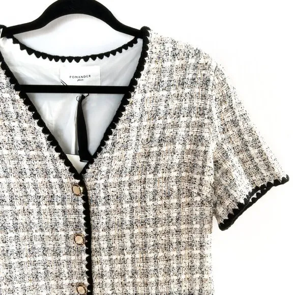 NWT Tuckernuck Pomander Place White Black Tweed Josephine Dress Large