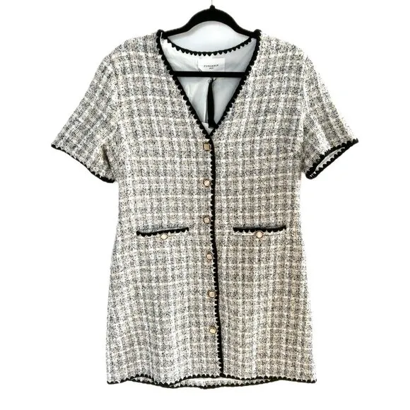 NWT Tuckernuck Pomander Place White Black Tweed Josephine Dress Large