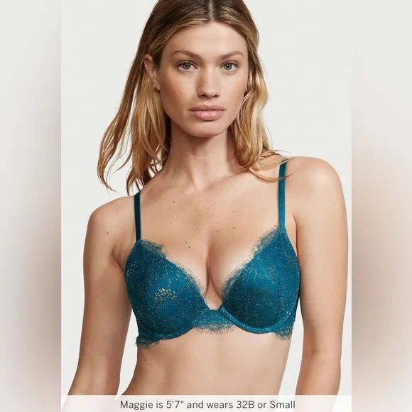 NWT Victoria’s Secret Very Sexy Lace Shimmer Push Up Bra in Teal
