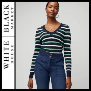 NWT WHBM Stripe V-Neck Pullover Sweater