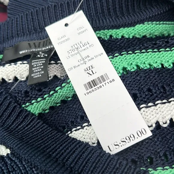 NWT WHBM Stripe V-Neck Pullover Sweater