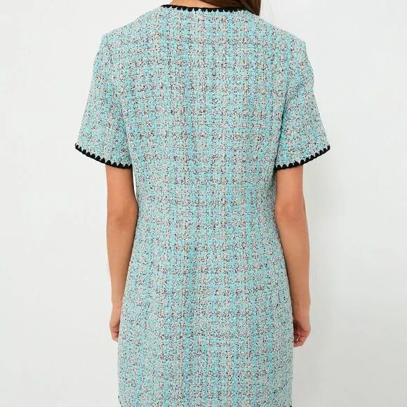 NWT Tuckernuck Pomander Place Turquoise White Black Tweed Josephine Dress Large