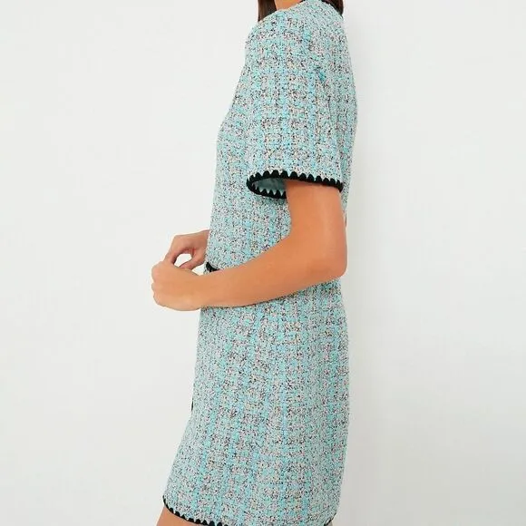 NWT Tuckernuck Pomander Place Turquoise White Black Tweed Josephine Dress Large