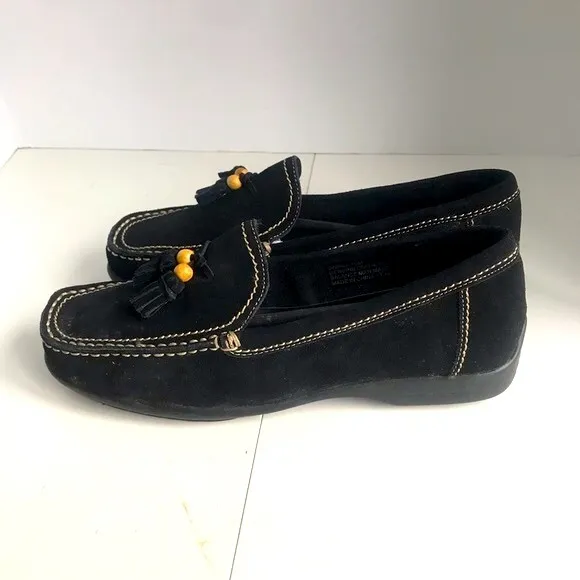 Oh Deer! “Swing” Suede Loafers with Tassels and Wooden Beads. Size 10