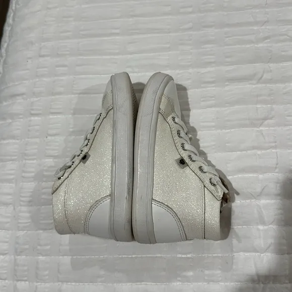 OLD SOLES White Leather Glitter High Top Sneakers Baby Toddler Size 24 Zip Up