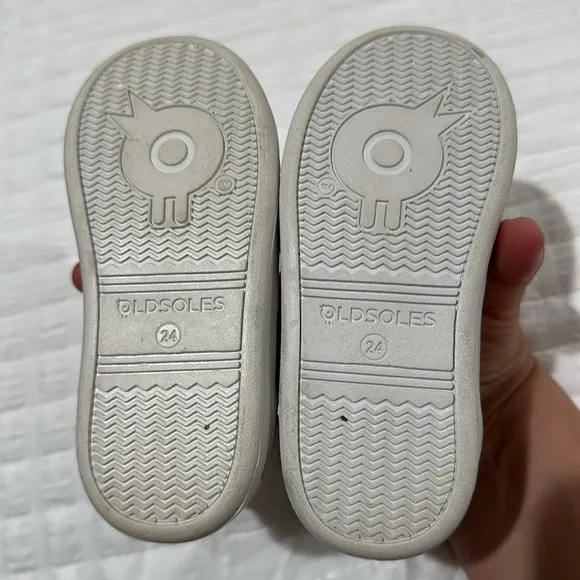 OLD SOLES White Leather Glitter High Top Sneakers Baby Toddler Size 24 Zip Up