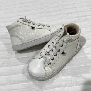 OLD SOLES White Leather Glitter High Top Sneakers Baby Toddler Size 24 Zip Up