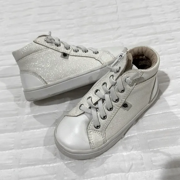 OLD SOLES White Leather Glitter High Top Sneakers Baby Toddler Size 24 Zip Up
