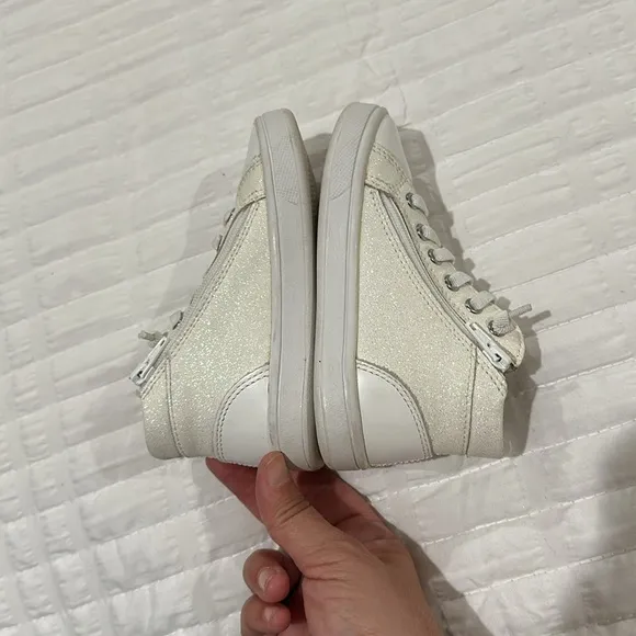 OLD SOLES White Leather Glitter High Top Sneakers Baby Toddler Size 24 Zip Up
