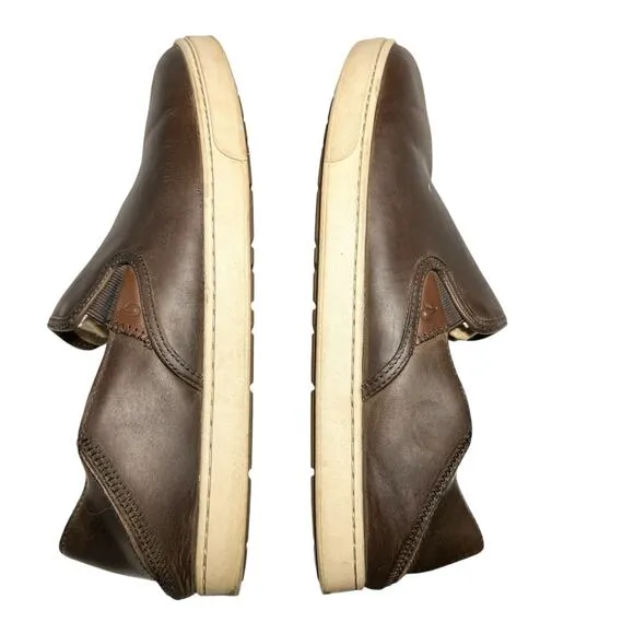 Olukai Kahu 'Ili Waxed Nubuck Leather Slip On Sneaker Dark Wood Brown 10.5