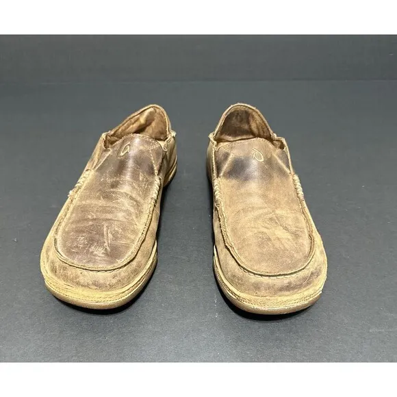 OluKai Moloa Mens 8 Shoes Brown Leather Slip On Casual Slipper Convert loafers
