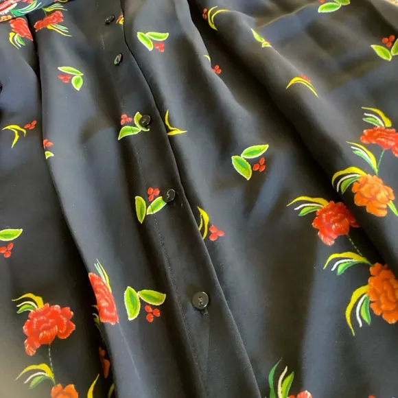 On Hold! Zara Black Floral Button Down Kimono Kaftan Maxi Long Dress Size Small