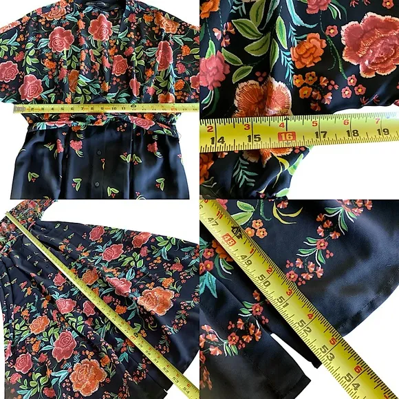 On Hold! Zara Black Floral Button Down Kimono Kaftan Maxi Long Dress Size Small