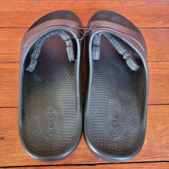 Oofos OOahh Slides Sandals Women 11 Men 9 Blue Black Sportswear Slip-On Comfort