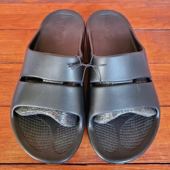Oofos OOahh Slides Sandals Women 11 Men 9 Blue Black Sportswear Slip-On Comfort