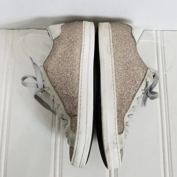 P448 John W Sneakers Leather Glitter Low-Top Calf Hair Trainers Womens Size 7