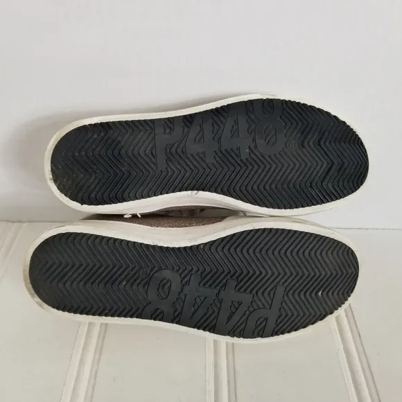 P448 John W Sneakers Leather Glitter Low-Top Calf Hair Trainers Womens Size 7