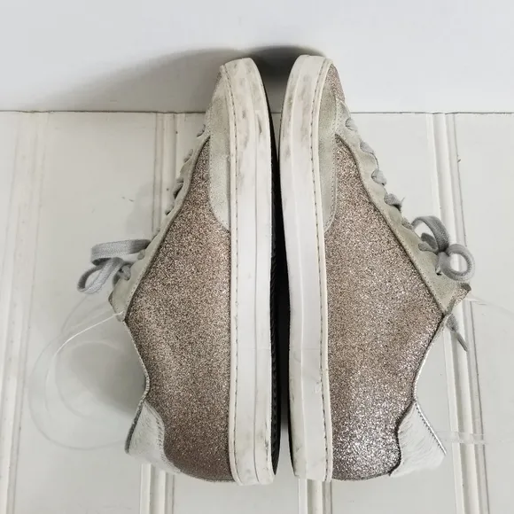P448 John W Sneakers Leather Glitter Low-Top Calf Hair Trainers Womens Size 7