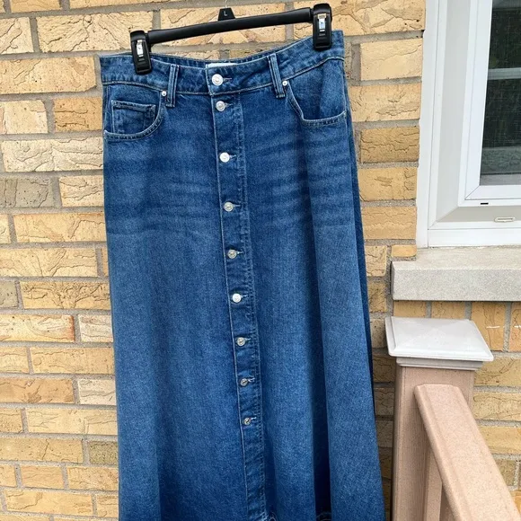 Paige Maren Button Front Denim Keiko Midi Maxi Jean Skirt Sz 28