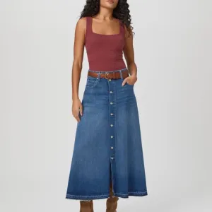 Paige Maren Button Front Denim Keiko Midi Maxi Jean Skirt Sz 28
