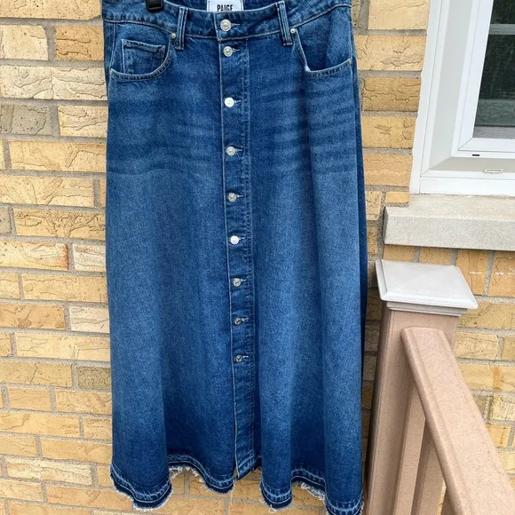 Paige Maren Button Front Denim Keiko Midi Maxi Jean Skirt Sz 28