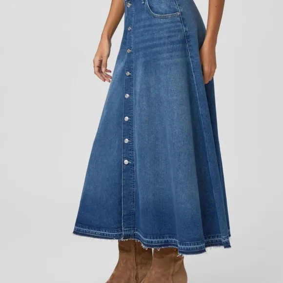 Paige Maren Button Front Denim Keiko Midi Maxi Jean Skirt Sz 28