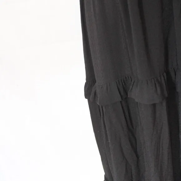 Paige Riviera Lace-Strap Midi Dress Tiered Skirt in Black Medium