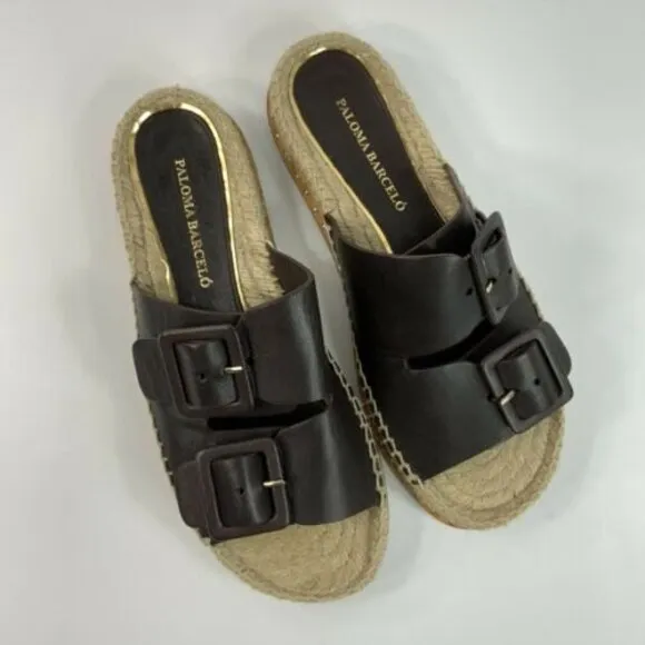 Paloma Barceló Size 38 US 7.5 Brown All Leather Espadrille Flats Spain