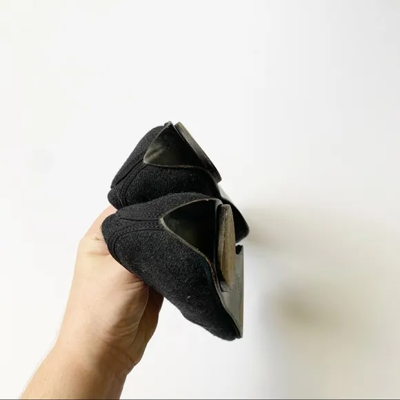 Pancaldi Black Wool Square Toe Slip On Loafers