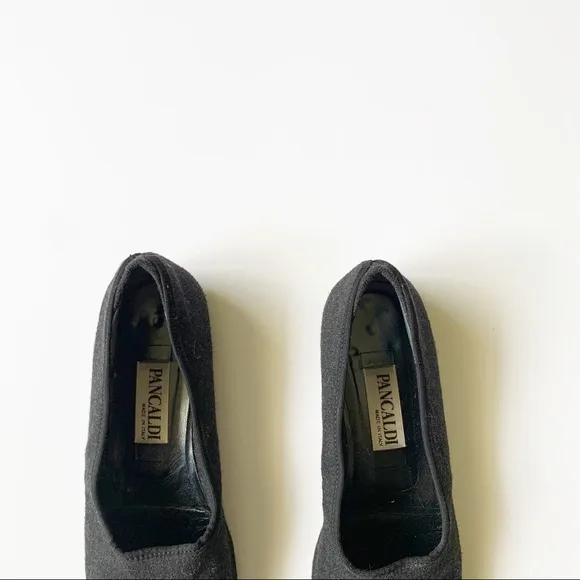 Pancaldi Black Wool Square Toe Slip On Loafers