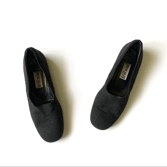Pancaldi Black Wool Square Toe Slip On Loafers