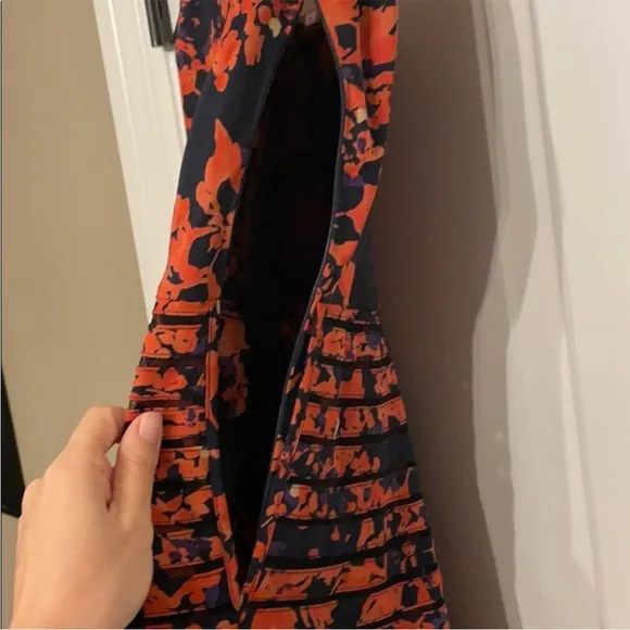 PARKER Petal Bloom Mesh Sleeveless Fit &amp; Flare Silk Dress 🧡🖤