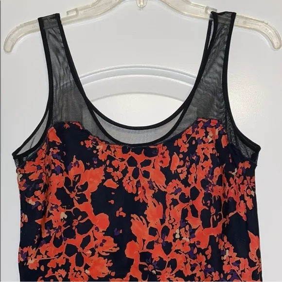 PARKER Petal Bloom Mesh Sleeveless Fit &amp; Flare Silk Dress 🧡🖤