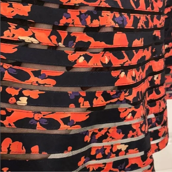 PARKER Petal Bloom Mesh Sleeveless Fit &amp; Flare Silk Dress 🧡🖤