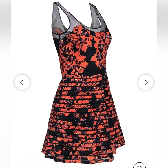 PARKER Petal Bloom Mesh Sleeveless Fit &amp; Flare Silk Dress 🧡🖤