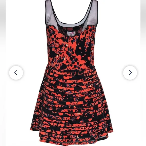 PARKER Petal Bloom Mesh Sleeveless Fit &amp; Flare Silk Dress 🧡🖤