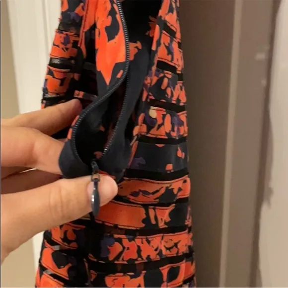 PARKER Petal Bloom Mesh Sleeveless Fit &amp; Flare Silk Dress 🧡🖤