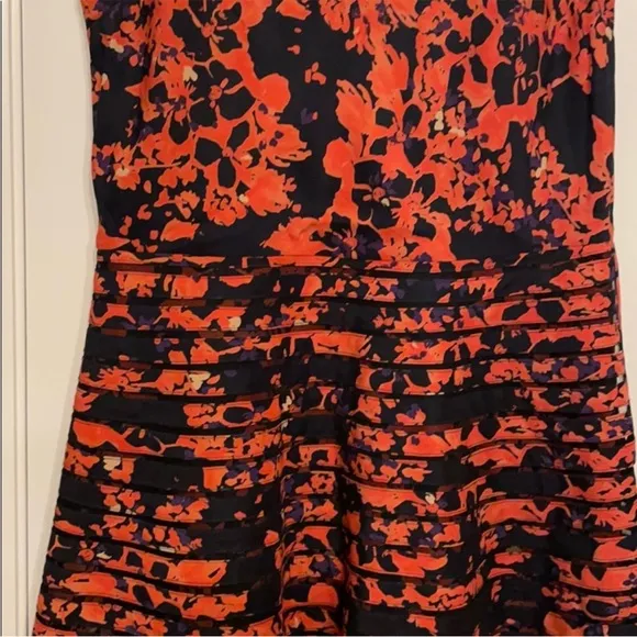 PARKER Petal Bloom Mesh Sleeveless Fit &amp; Flare Silk Dress 🧡🖤