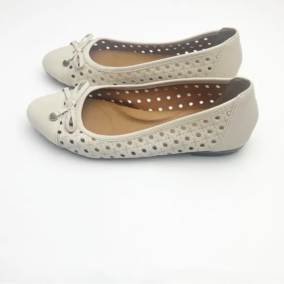 PATRICIA NASH Bettina Bone Laser Side Cutout Bow Detail Ballet Flats, Size 7.5