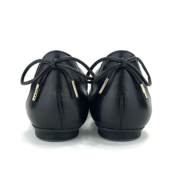 PAUL GREEN BLACK LEATHER BACK HEEL BOW ACCENT SIDES CUT-OUTS BALLET FLATS