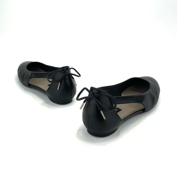 PAUL GREEN BLACK LEATHER BACK HEEL BOW ACCENT SIDES CUT-OUTS BALLET FLATS