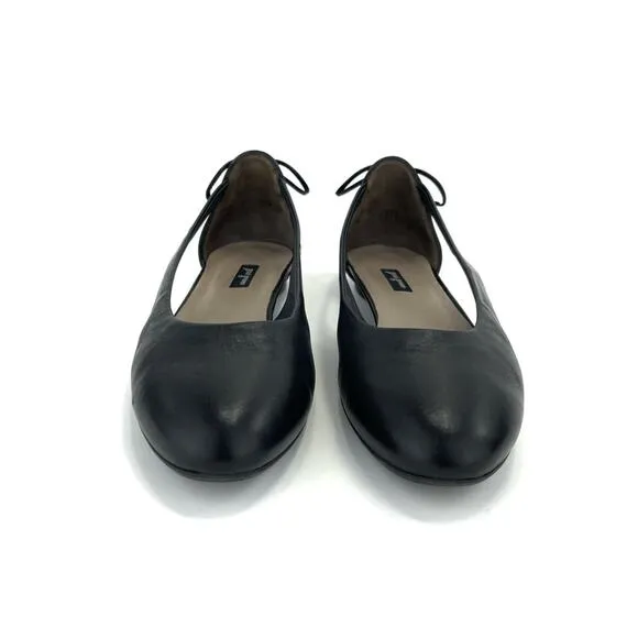 PAUL GREEN BLACK LEATHER BACK HEEL BOW ACCENT SIDES CUT-OUTS BALLET FLATS