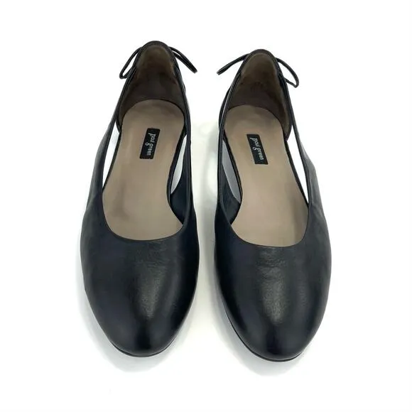 PAUL GREEN BLACK LEATHER BACK HEEL BOW ACCENT SIDES CUT-OUTS BALLET FLATS