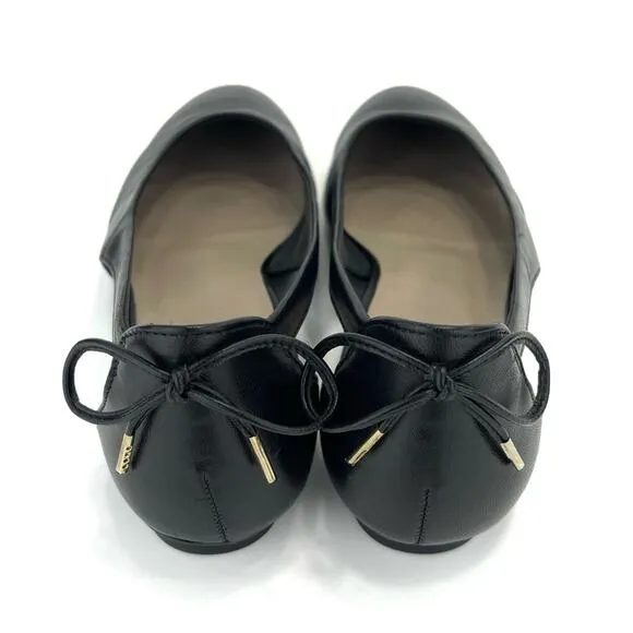 PAUL GREEN BLACK LEATHER BACK HEEL BOW ACCENT SIDES CUT-OUTS BALLET FLATS