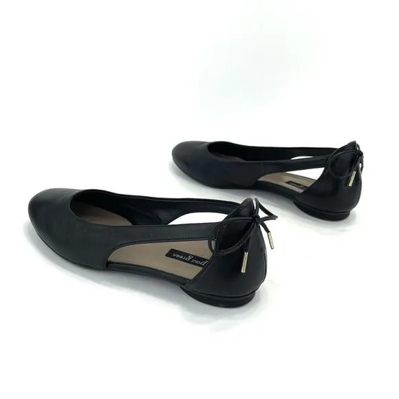 PAUL GREEN BLACK LEATHER BACK HEEL BOW ACCENT SIDES CUT-OUTS BALLET FLATS