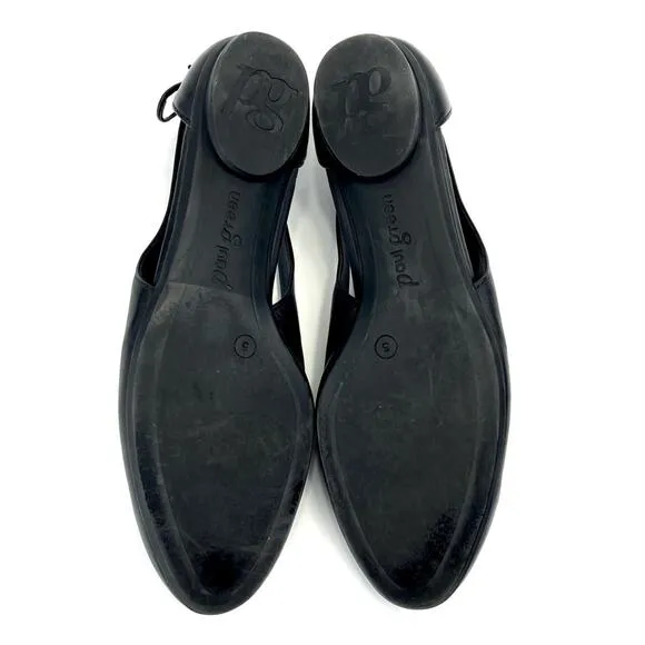 PAUL GREEN BLACK LEATHER BACK HEEL BOW ACCENT SIDES CUT-OUTS BALLET FLATS