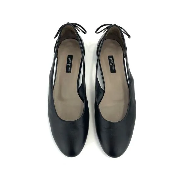 PAUL GREEN BLACK LEATHER BACK HEEL BOW ACCENT SIDES CUT-OUTS BALLET FLATS