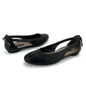 PAUL GREEN BLACK LEATHER BACK HEEL BOW ACCENT SIDES CUT-OUTS BALLET FLATS